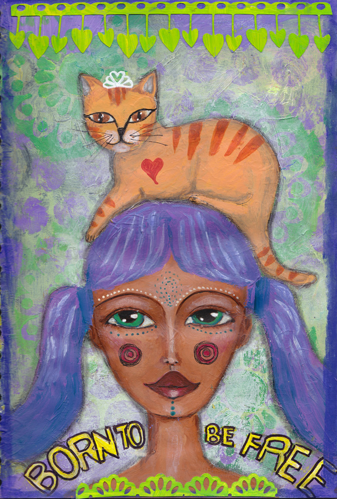 lady with cat on her head art journal joanne seale