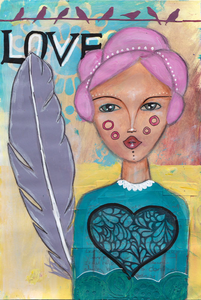 lady with feather art journal joanne seale