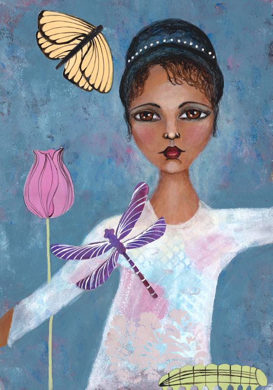 indian lady and insects painting joanne seale