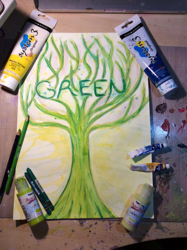 Hand made green party poster painting joanne seale