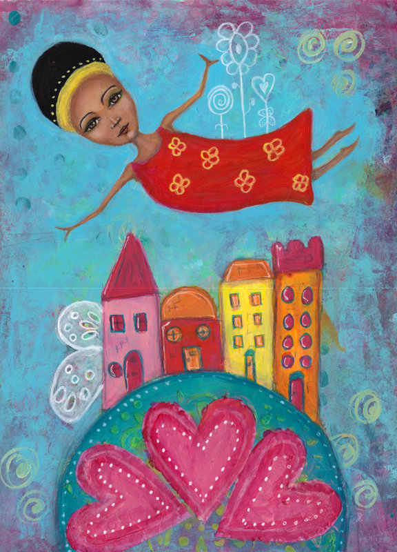 rise above it all whimsy mixed media painting joanne seal