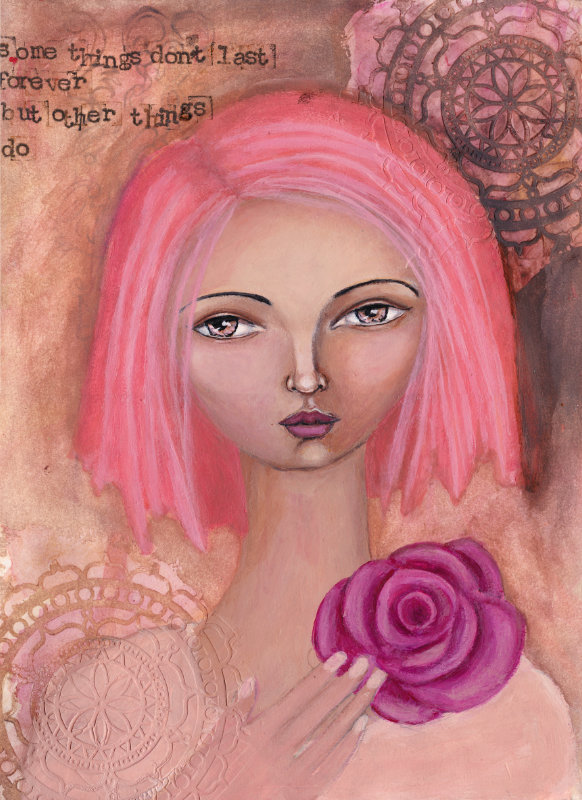 pink girl mixed media painting joanne seale