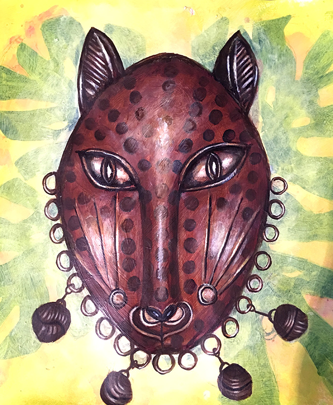 bronze leopard head benin painting joanne seale