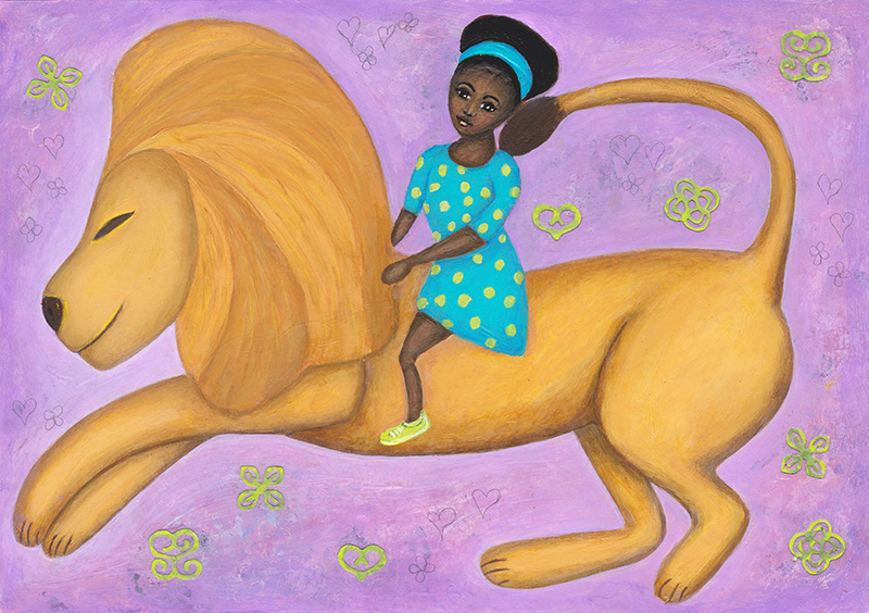 girl riding lion painting at joanne seale