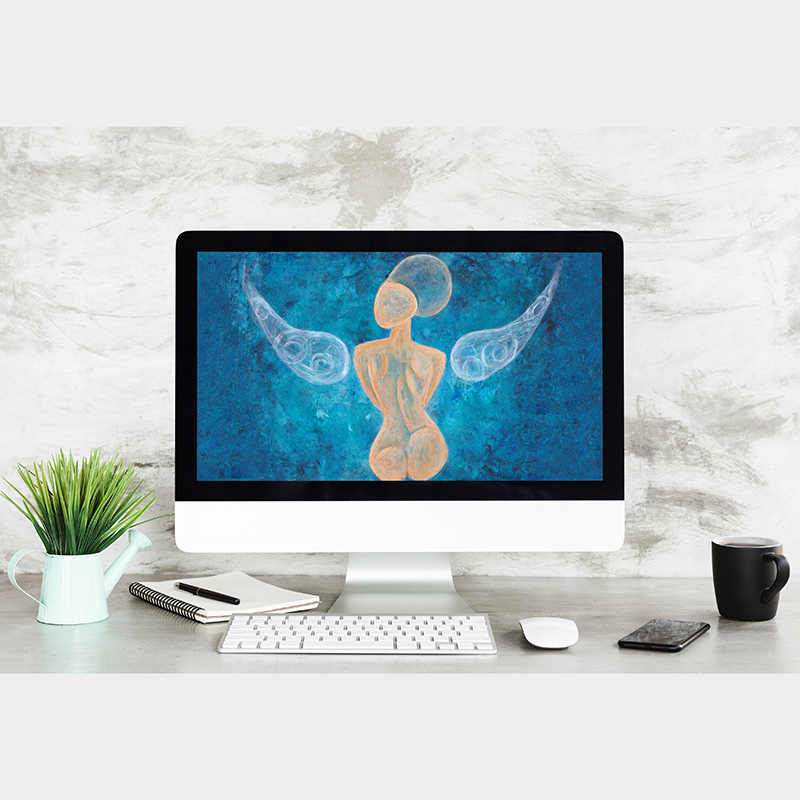 womans back with angel wings art for screens joanne seale painting