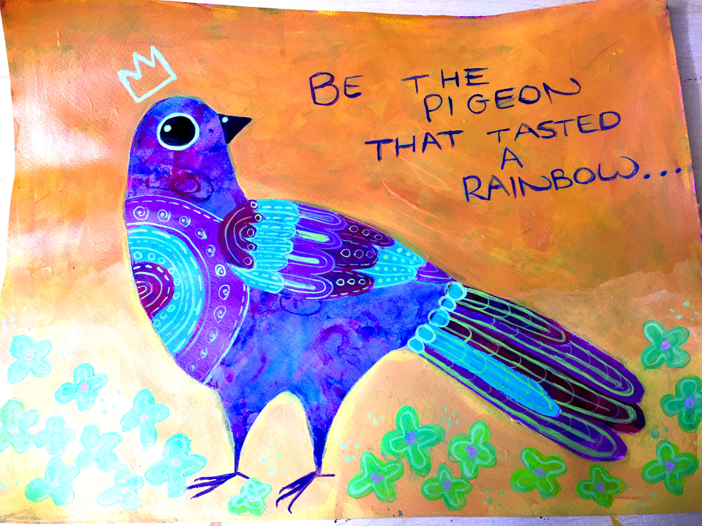 Quirky pigeon painting