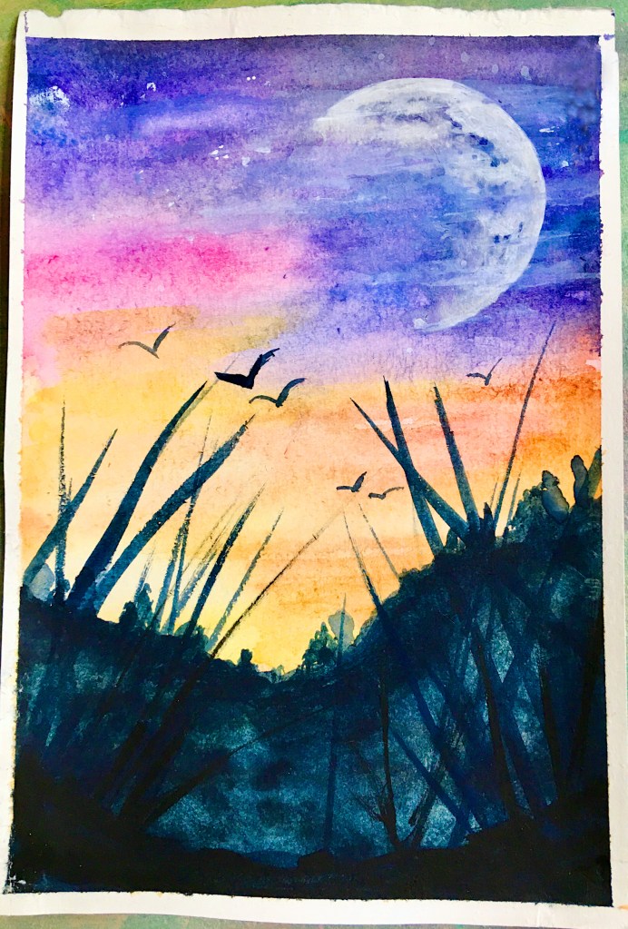 watercolour sunset painting joanne seale art