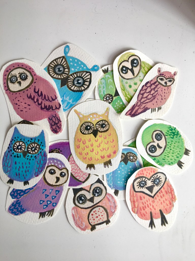 stylised owl painting joanne seale