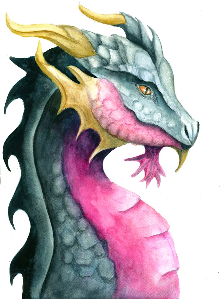 Dragon painting in watercolour by joanne seale